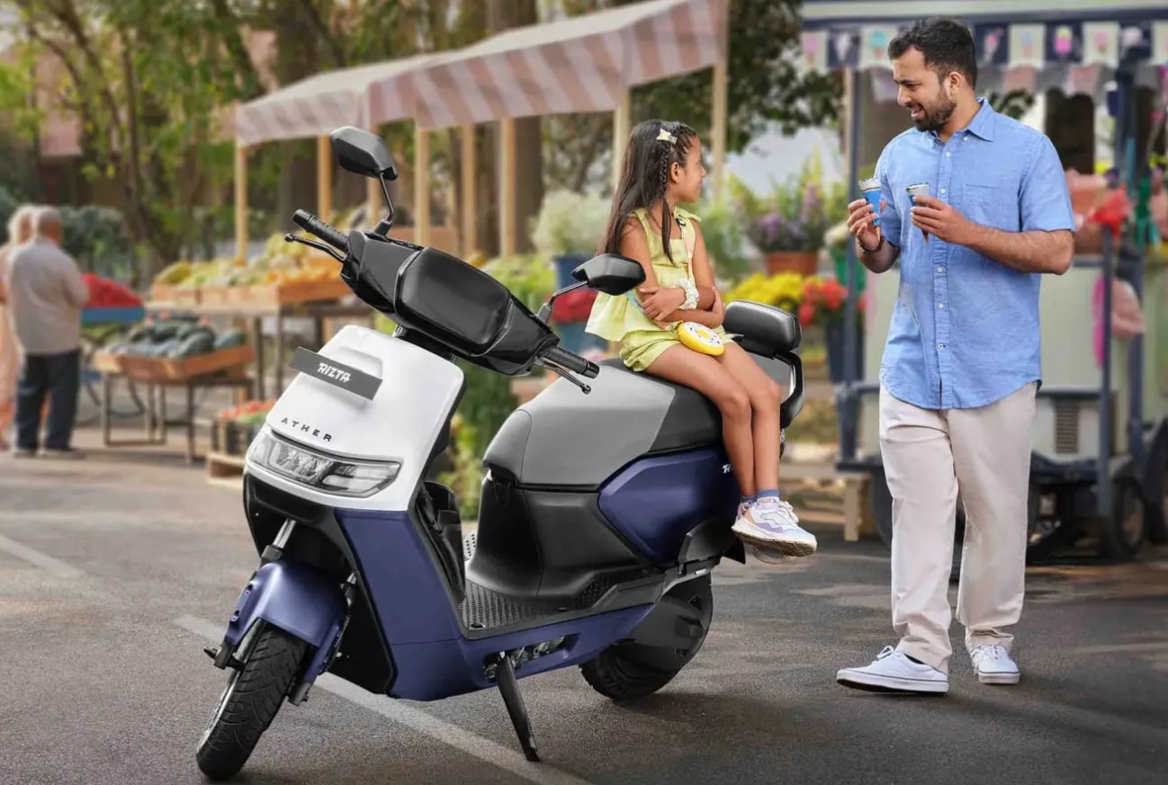 Father and Daughter on Ather Rizta Electric Scooter 