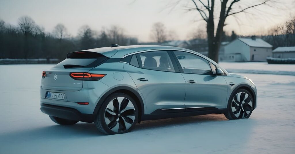 electric car standing in a cold weather